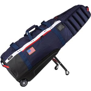 Sun Mountain ClubGlider Meridian Golf Travel Bag, 4-Wheel Rolling Retractable-Leg System, Navy-White-Red