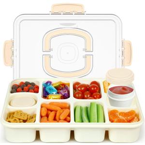 Caperci Original Snackle Box Container - 10-Compartment Divided Snack Serving Tray with Lid & Handle, 2 Dressing Containers, Perfect for Picnic, Leak-Proof, Dishwasher Safe, BPA-Free (Cream)