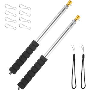 lasuroa 2pcs 9.84ft Telescopic Handheld Flagpoles with Clips, Stainless Steel Telescopic Banner Pole Portable Tour Guide Flag Pole Pointer Stick for Teacher (Black)