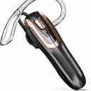 Bluetooth Earpiece Headset V6.0 with Noise Cancelling & 38 Hours Talk Time – Trucker Handsfree Earpiece, Dual Device Pairing, Single Ear Wireless Headphone for Cell Phone (Black With Gold Frame)