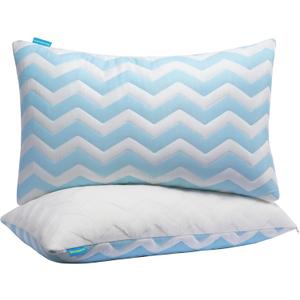 Dreamara Cooling Bed Pillows Queen Size Set of 2 Adjustable Loft Shredded Memory Foam Pillows for Side, Back & Stomach Sleepers, Supportive & Breathable for Hot Sleepers (Blue)