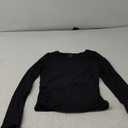 QINSEN Women's Crewneck Long Sleeve Shirts Double Lined Fitted Crop Top Seam Cup Going Out Tops, Size XS