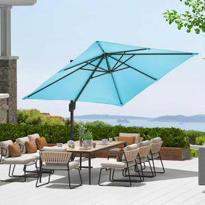 ChicCoutured Patio Umbrella, Rectangular Cantilever Outdoor Patio Umbrella Aluminum 10ft, 360 Degree Rotation for Garden Deck Pool Patio (Turquoise)