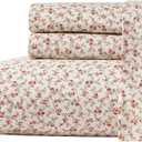 Laura Ashley - Queen Sheets, Cotton Percale Bedding Set, Lightweight & Breathable Home Decor, Oeko-Tex Certified (Sweet Success Pink, Queen)