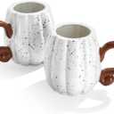 RimCereal 2 Pcs Fall Pumpkin Cup Ceramic Coffee Mugs 16 oz Thanksgiving Funny Tea Mug Autumn Halloween Birthday Gifts Decoration Food Theme for Family or Friend (White)