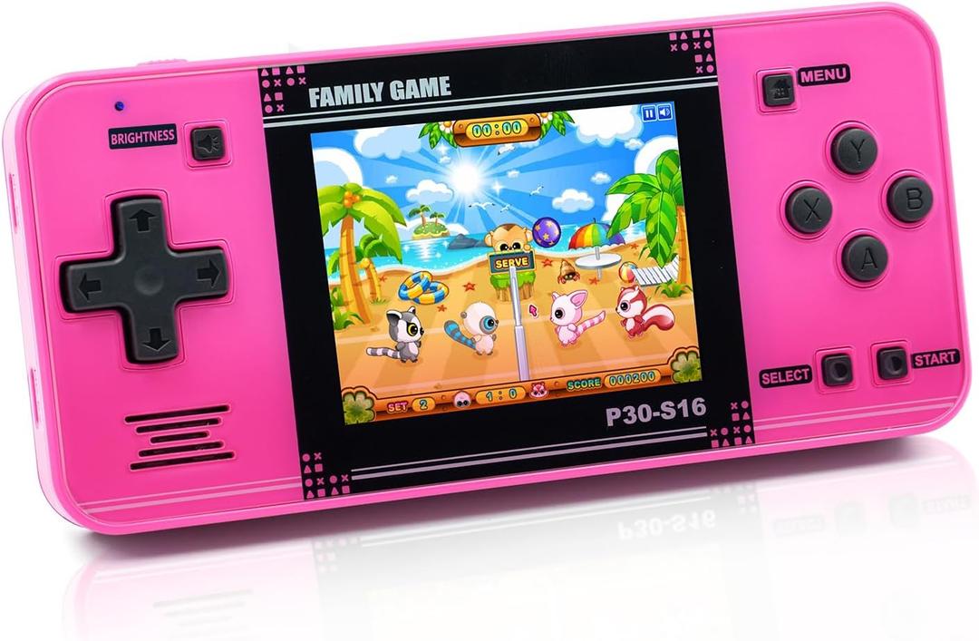 Handheld Game for Kids -Preloaded 220 Retro Video Games, Portable Gaming Player with Rechargeable Battery 3.0" LCD Screen, Mini Arcade Electronic Toy Gifts for Boys Girls (Pink)
