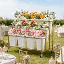 3-Tier Metal Flower Display Stand with 12 Square Plastic Buckets and Wheels,Flower Display Cart for Indoor and Outdoor Use, Gold