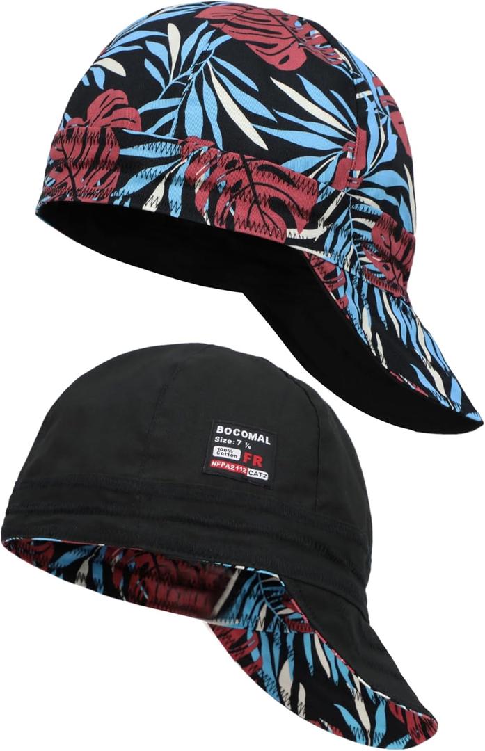 BOCOMAL Welding Cap Flame Resistant CAT2 Midweight Printed 6 Pannel Welder Caps-2 Pack