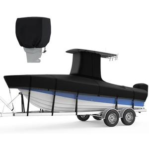 RVMasking Upgraded 1200D T-Top Boat Cover 100% Waterproof Heavy Duty Tear-Resistant Polyester with Motor Cover for Center Console Boat with T TOP Roof, 22'-24' Long Beam Width up to 116", Black