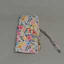UEEBAI Wallet Case for iPhone 15, PU Leather Phone Case Kickstand RFID Blocking Flip Case Card Slots Wrist Strap Relief Engraved Pattern Magnetic Closure Flower Folio Case, Multi Flower