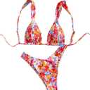 SOLY HUX Bathing Suit for Women Floral Print Triangle High Cut Swimsuit Two Piece Bikini Set (Small)