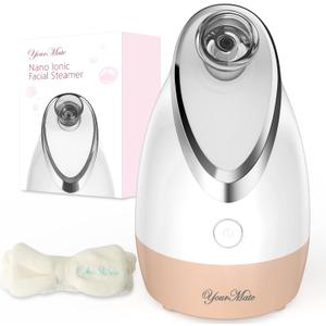 YourMate Facial Steamer Nano Ionic Face Steamer, Adjustable Nozzle with Aromatherapy Warm Mist for Sinuses Moisturizing Unclogs Pores, Facial Vaporizador (Champagne)