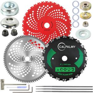 CALPALMY Brush Cutter Blade and Adapter Kit - 9" x 20T / 9" x 36T / 10" x 80T Circular Trimmer Chainsaw Tooth Saw Blade - for Cutters, Trimmers & Weed Eaters  Trims Trees, String & Underbrush