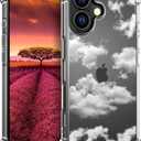 Compatible with iPhone 16 Plus Case Cute Clear for Women,Cool Transparent Silicone Phone Cases Cover - White Clouds Design