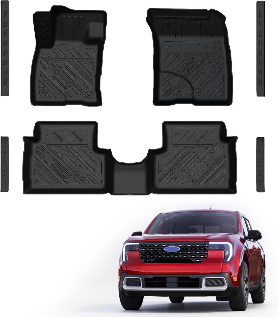 Mabett Floor Mats with Door Sill Protectors for Ford Maverick Gasoline Accessories 2026 2025 2024 2023 2022, All-Weather TPE Liner Mat Custom Fit Maverick Gasoline Model(NOT fit Hybrid)