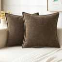 MIULEE Pack of 2 Couch Throw Pillow Covers 16x16 Inch Brown Farmhouse Decorative Pillow Covers with Stitched Edge Soft Chenille Solid Dyed Spring Pillow Covers for Sofa Bed Living Room