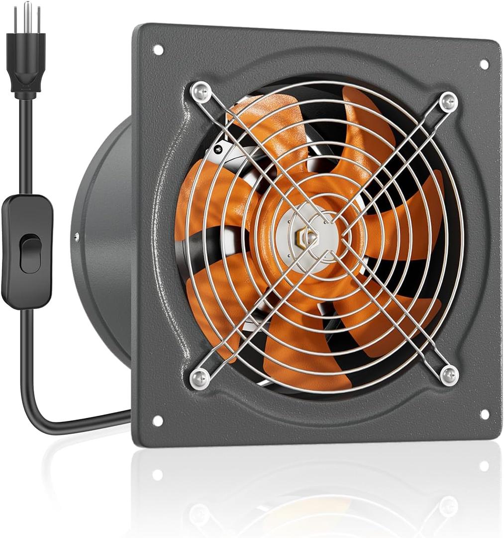 HG Power 10 Inch Exhaust Fan 988 CFM Kitchen Exhaust Fan Wall Mount with Backdraft Damper, Metal Plug In, Extractor Exhaust Ventilation Fan for Attic, Basements, Ceiling, Shop, Greenhouse