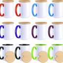 RAINBOWTIE Sublimation Mugs Set of 12, 15 oz Sublimation Coffee Mugs with Bamboo Lid, Tazas Para Sublimar, Mug Sets, Coffee Cup with Lid,6 Assorted Colors
