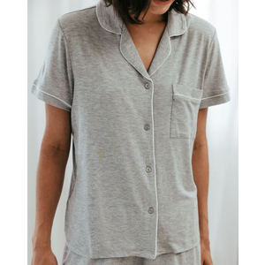 Pajamas Sleepwear for Women Short Sleeve Sleepwear Button Down Pjs Soft 1 Piece Gray, XL