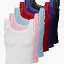 Hicarer 6 Pieces Lace Camisole Tank Tops Lace Trim Camisole Straps Womens Cami Undershirt Ribbed Tank Tops for Women S