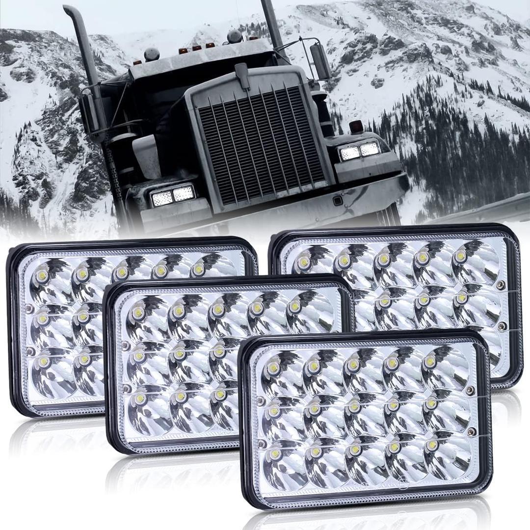 4x6 Inch LED Headlights Dot Approved 4pcs Rectangular Hi/Low Sealed Beam Headlamps Replace H4651 H4652 H4656 H4666 H4668 H4642 H6545 LED Headlight for Truck Kenworth T800 Peterbilt 378 379