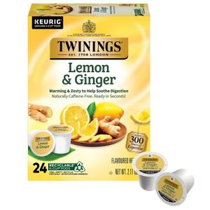 Twinings Lemon & Ginger Herbal Tea K-Cup Pods for Keurig, 24 Count (Pack of 1), Tangy & Spicy, Naturally Caffeine-Free, Enjoy Hot or Iced (EXP 02/14/29)