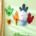 Honeydak 4 Pcs Wood Dinosaur Wall Hooks Dinosaur Room Decor for Boys Kids Bedroom Bathroom Nursery Footprint Wall Coat Hanger Hooks for Hanging Bags Towels Jackets(Bright Color)