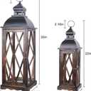 Large Farmhouse Wooden Metal Lantern Set of 2, 30''/22'' H Rustic Decorative Indoor & Outdoor Hanging Candle Lanterns, Wooden Outdoor Lanterns for Patio Front Porch Table, Brown