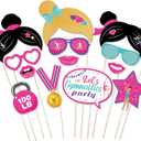 2 x 25PCS Gymnastics Photo Booth Props Set  Pink & Purple Paper Letter Print Selfie Props with Sticks for Gymnast Birthday Parties, Little Girl Themed Events & Photo Booth Decorations