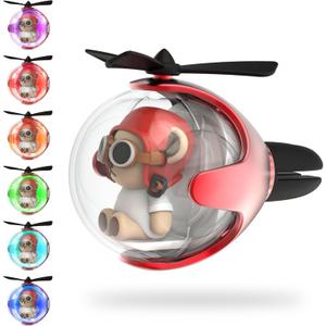 Red Bear Car Air Freshener with 6-Color Auto Light Up & 4 Scented Pads Light Fragrance, Decorative Auto Accessories,Cute Velentine's Day Small Gift (1 Count (Pack of 1)