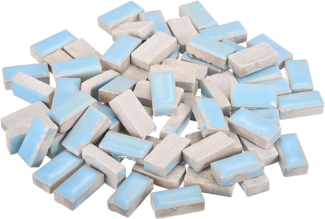 MECCANIXITY 250g Ceramic Mosaic Tiles for Crafts Bulk, Rectangle Light Blue Ceramic Tile for Mosaic Kits Garden Stepping Stone Cup Mat