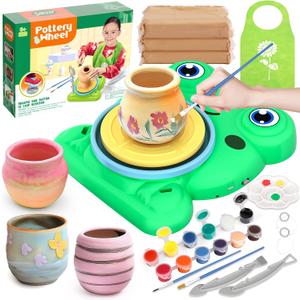 Aujazyble Pottery Wheel for Kids - Complete Pottery Painting Kit Arts and Crafts for Kids Ages 8-12 with 3 Pack Air Dry Clay Art Supplies Toys for Girls Boy Birthday Gift for 6 7 8 9 10 11 12+
