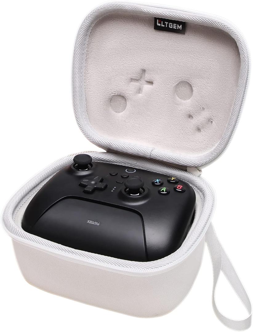 LTGEM EVA Protective Case Controller with 8Bitdo Ultimate 2/Ultimate Bluetooth Controller with Charging Dock - Shockproof, Water-Resistant, Portable Hand Strap (White)