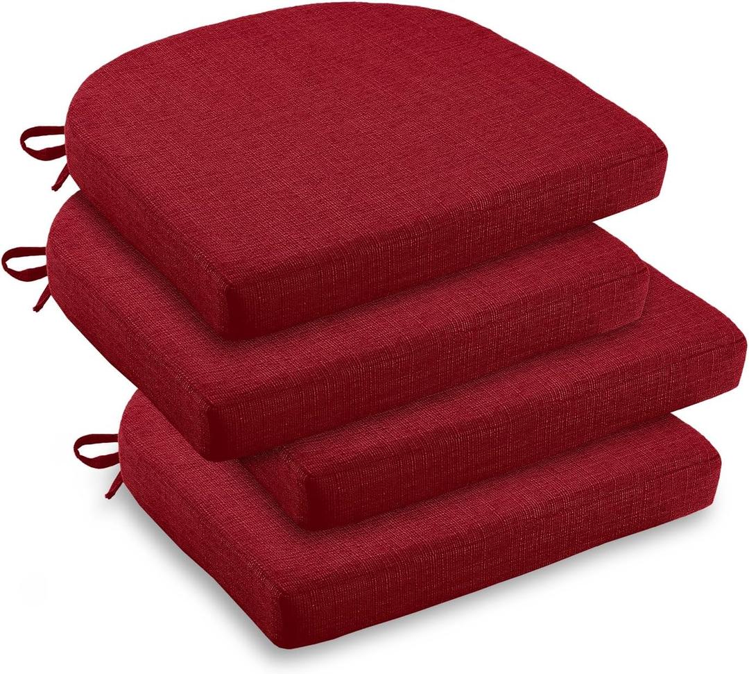 downluxe Indoor Chair Cushions for Dining Chairs, Soft and Comfortable Textured Foam Kitchen Chair Pads with Ties and Non-Slip Backing, 16" x 16" x 2", Red, 4 Pack, 4 Count