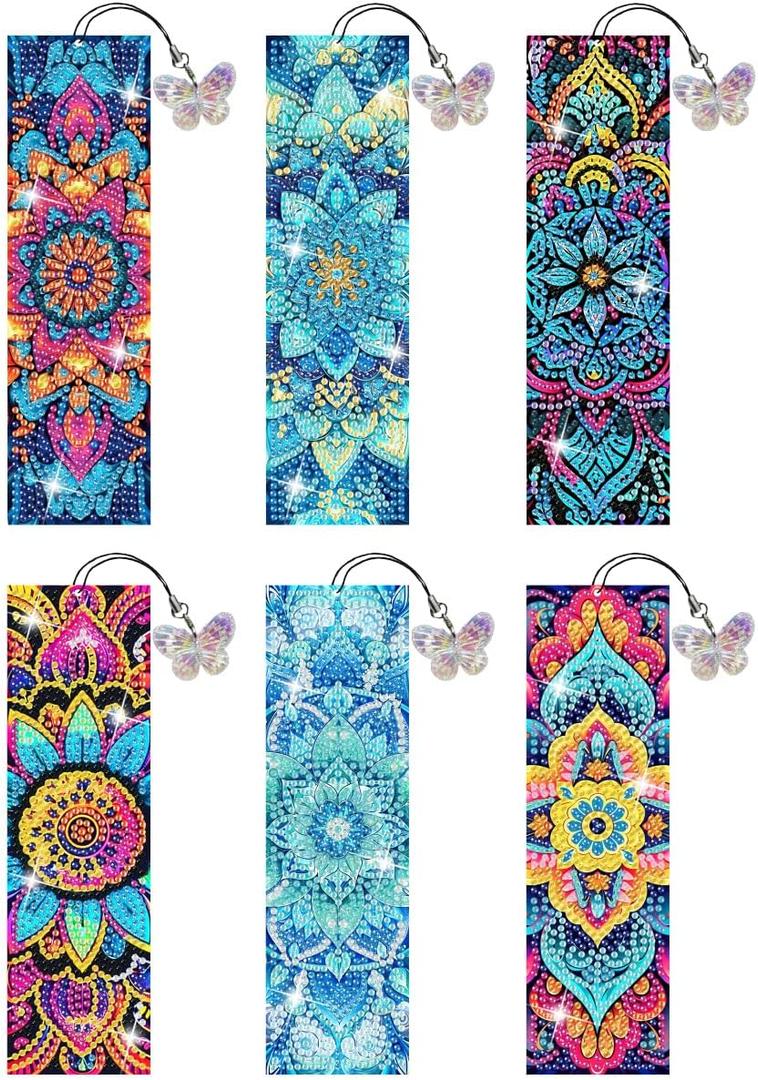Puraikcmi 6 PCS 5D DIY Diamond Art Bookmarks,Mandala Diamond Painting Bookmarks Kits with Tassels Acrylic, Rhinestone Crafts Decoration Gift Set for Book Lovers Beginners & Adults