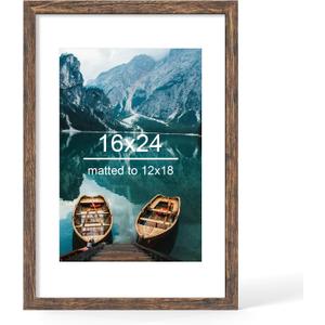 Hongkee 16x24 Frame, Rustic Brown Wood Style - Display Posters 12 x 18 with Mat or 16x24 without Mat, Wall Mounting Horizontal and Vertical, 1 Pack