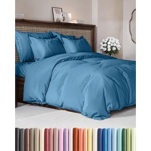 Duvet Cover Queen Size - Extra Soft Queen Size Duvet Cover - Lightweight & Breathable - Easy Care & Fade Free with Zipper Closures & Ties - 90" x 90" Inches - (Denim Blue) Comforter Not Included