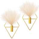 Jexine 2 Pcs Boho Wall Decor Gold Hanging Planters with Artificial Plants Wall Art Mounted Metal Home Decor Display Bedroom Bathroom Living Room (Pampas)