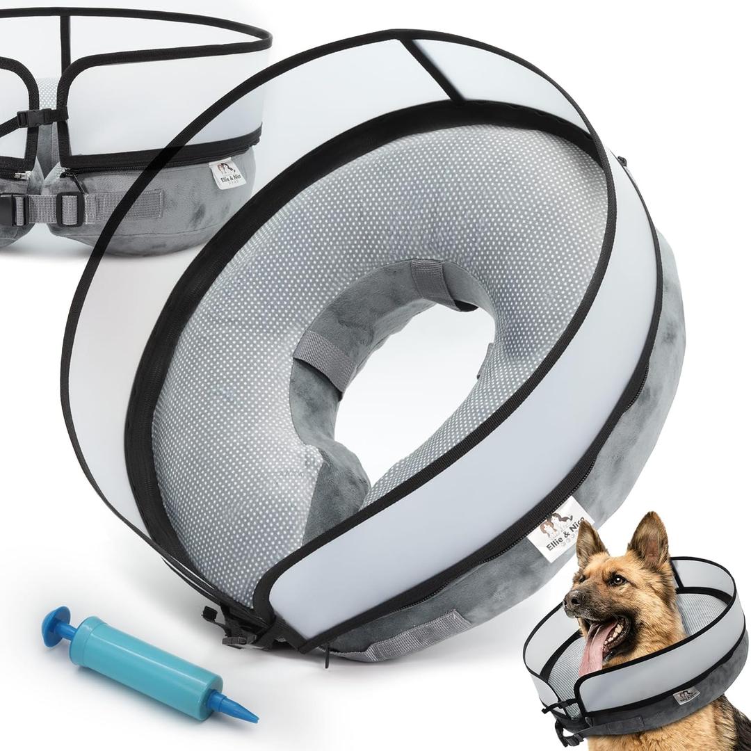 Inflatable Dog Cone Collar w/Pump - XL Dog Donut Collar After Surgery - Washable Dog Collar w/Removable Soft Cone for Dogs After Surgery- Dog Cone Alternative After Surgery w/Soft Cover
