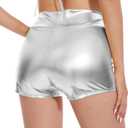 Women's Metallic Booty Shorts Shiny High Waisted Rave Bottoms for Dance Festival (Silver, Small)