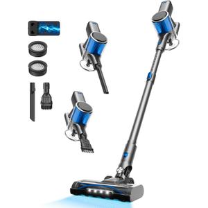 Cordless Vacuum Cleaner, 580W/50Kpa/50Mins Stick Vacuum for Home, LED Touch Screen, Anti-Tangle, Wall Mount Charging Lightweight Rechargeable Vacuum for Carpet Pet Hair Hardwood Floor Blue