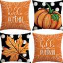 2 x Artscope Fall Decorative Throw Pillow Covers 20x20 Inch Set of 4 Fall Gifts for Home Decor, Autumn Pumpkin Maple Leaves Harvest Decoration Pillow Cases for Home Sofa Couch Decor-Orange D