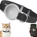 AirTag Cat Collar, Ultra Elastic Cat Tracker Collar with Apple Air Tag Holder, [Lightweight & Scratch Resistant] Stepless Adjustable GPS Pet Tracking Collars for Cats Kittens (Black), One Size