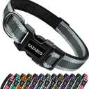 Kazazoo Reflective Dog Collar with Soft Padding Dog Collar for Medium & Small Dogs, No Pull, Heavy Duty, Adjustable Nylon Collar with Quick-Release Buckle, Walking Training-Grey-S