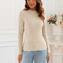 Poetsky Women's Fall Long Sleeve Tops Lightweight Turtleneck Sweater Ribbed Fitted Basic Shirts