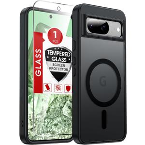 LeYi for Pixel-8 Case: Compatible for Google Pixel 8 Case [Mag-Safe Fit] with Screen Protector, Frosted Translucent Soft-Touch Skin & Full Body Protection Funda para Pixel 8, Black (Pixel 8 (6.2 inch))