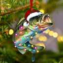 5 x Largemouth Bass Fish Ornament for Christmas Tree, 2D Flat Wooden Hanging Decor, Fishing Christmas Ornament 2025, Fishing Gifts for Men, Dad, Husband, Fisherman Christmas Decoration