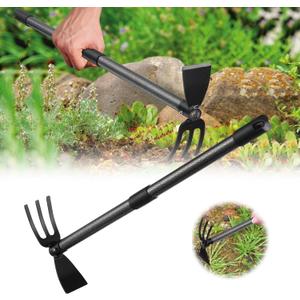 Garden Hoe and Cultivator, Heavy Duty Hand Hoe with Tiller with 31 Long Handle, Cultivator Hoe Garden Tools Durable Cultivator Hoes Rake Fork for Gardening Weeding Planting Loosening Soil (30")