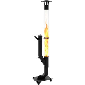 Eco Flame Smokeless Wood Pellet Fire Pit & Patio Heater, Portable Outdoor Rocket Stove with Glass Tube and Ash Tray for Backyard, Camping, Beach, Garden - Stainless Steel Premium