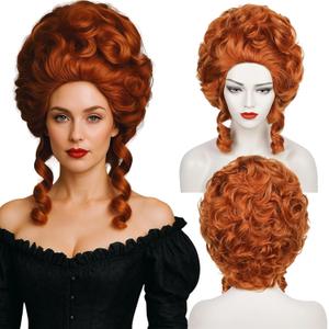 Auburn Brown Victorian Wig for Rococo Costume Cosplay 18th Century Colonial Wigs Vintage Baroque Hair Fluffy Women Halloween Party Dress Costume